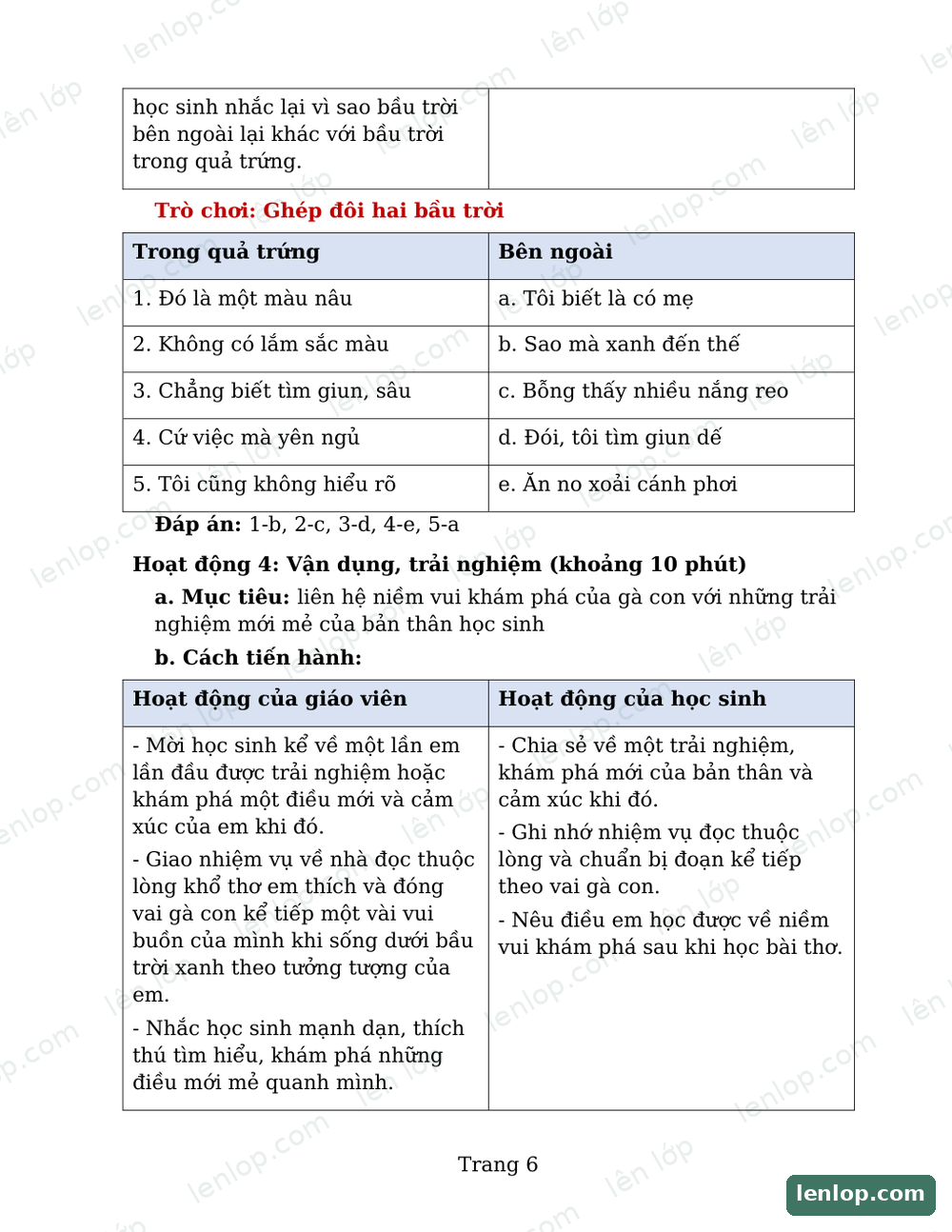 Giáo án Tiếng Việt lớp 4, Bài 9, trang trò chơi ghép đôi. Bản xem trước có dấu bản quyền lenlop.